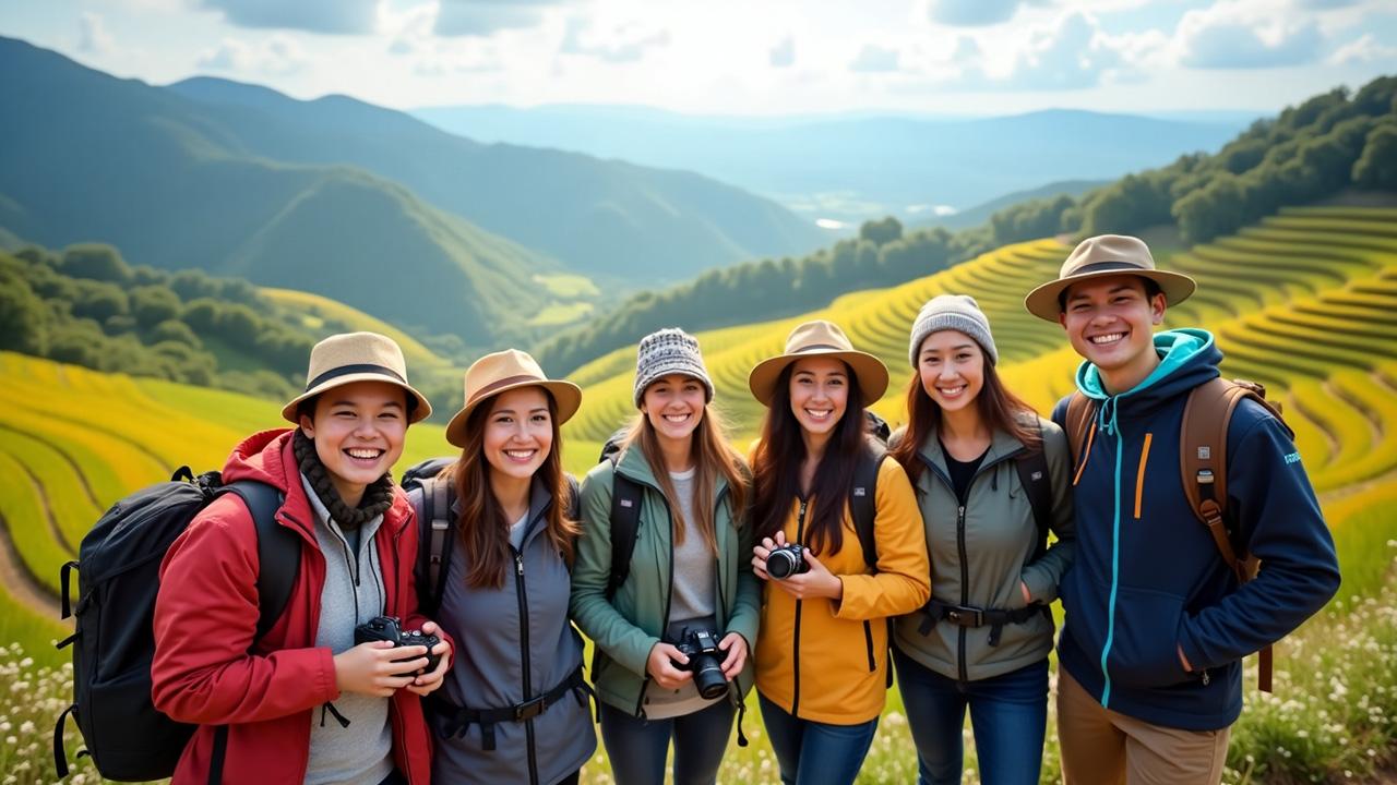 Du khách chụp ảnh kỷ niệm tại Mù Cang Chải