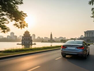 thuê xe đi Hà Nội, ô tô di chuyển trên đường về thủ đô, khám phá Hồ Gươm, Lăng Bác và Phố Cổ Hà Nội