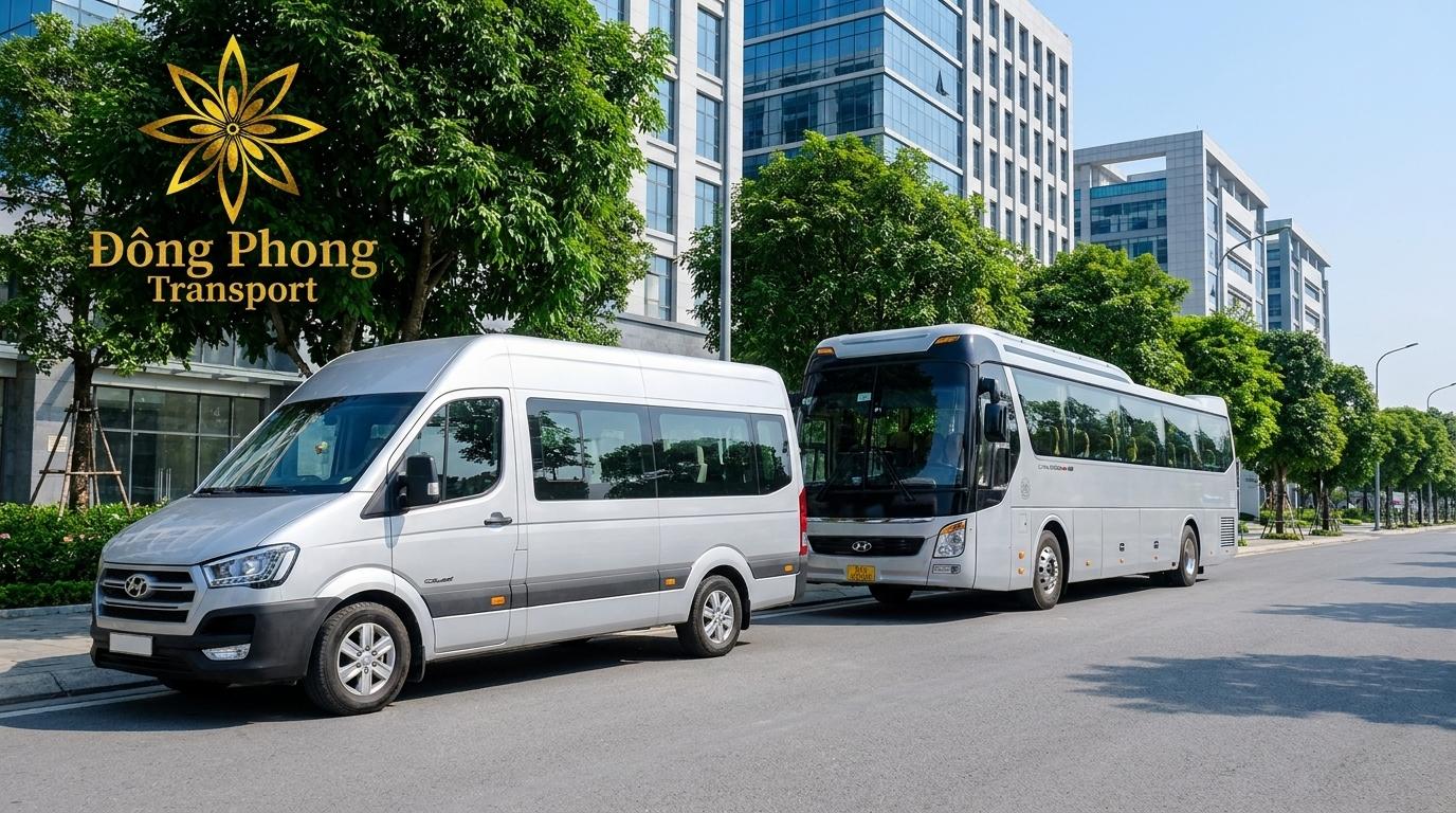 Dịch vụ thuê xe dài hạn đưa đón công nhân viên và học sinh trường quốc tế Đông Phong Transport.