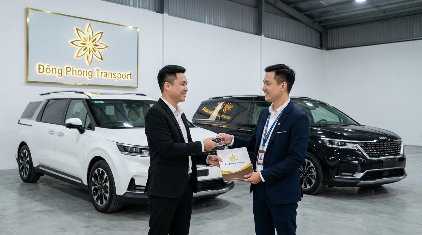Bàn giao xe Kia Carnival đời mới theo hợp đồng thuê tháng tại Đông Phong Transport.