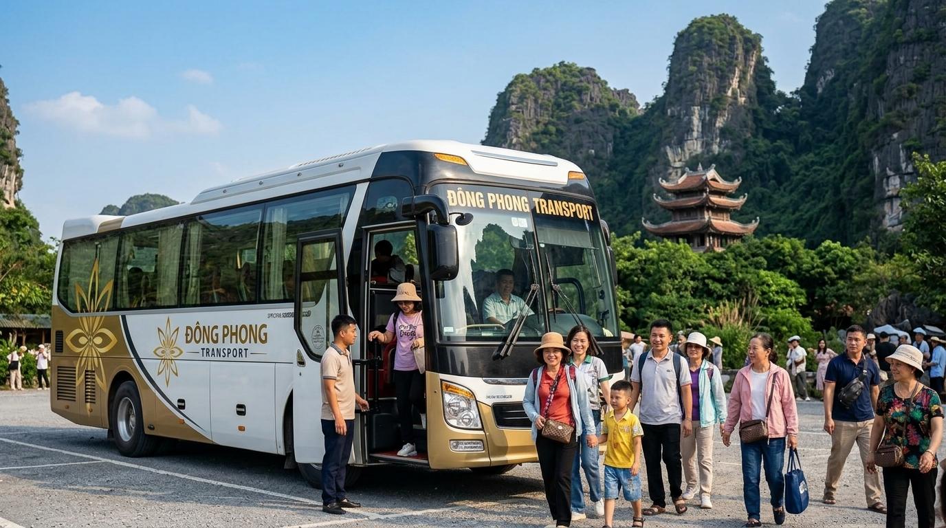 Đoàn khách trải nghiệm dịch vụ thuê xe 29 chỗ đi lễ hội và tham quan của Đông Phong Transport