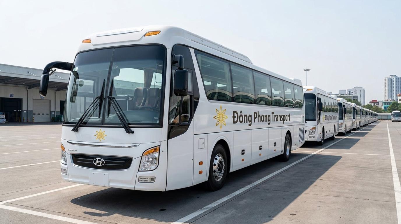 Dàn xe cho thuê 29 chỗ đời mới chất lượng cao tại bãi xe Hà Nội Đông Phong Transport